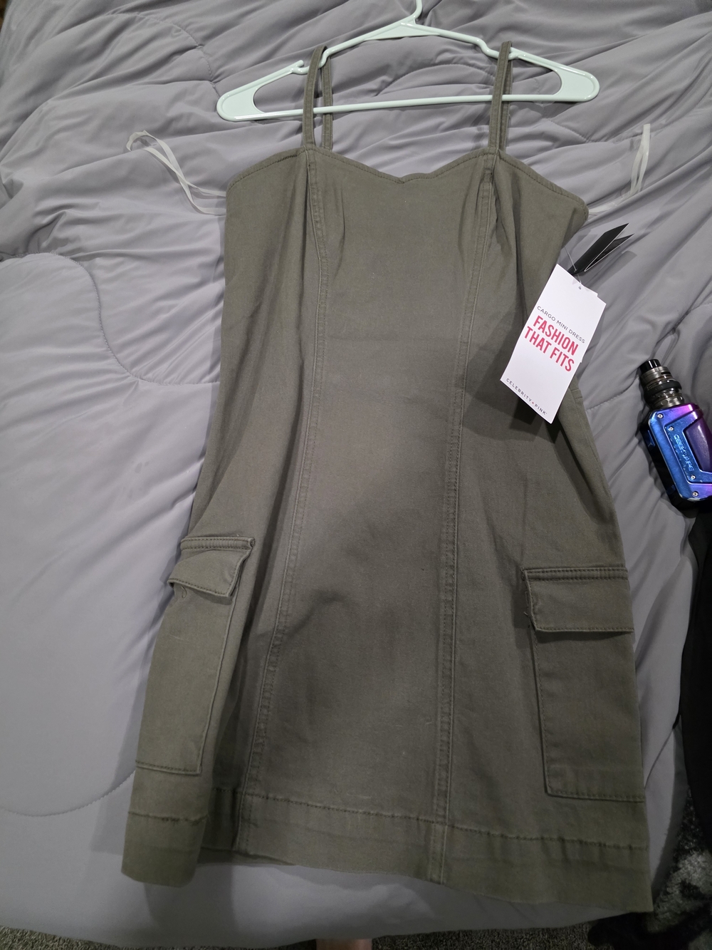 Olive Green Cargo Pocket Mini Dress